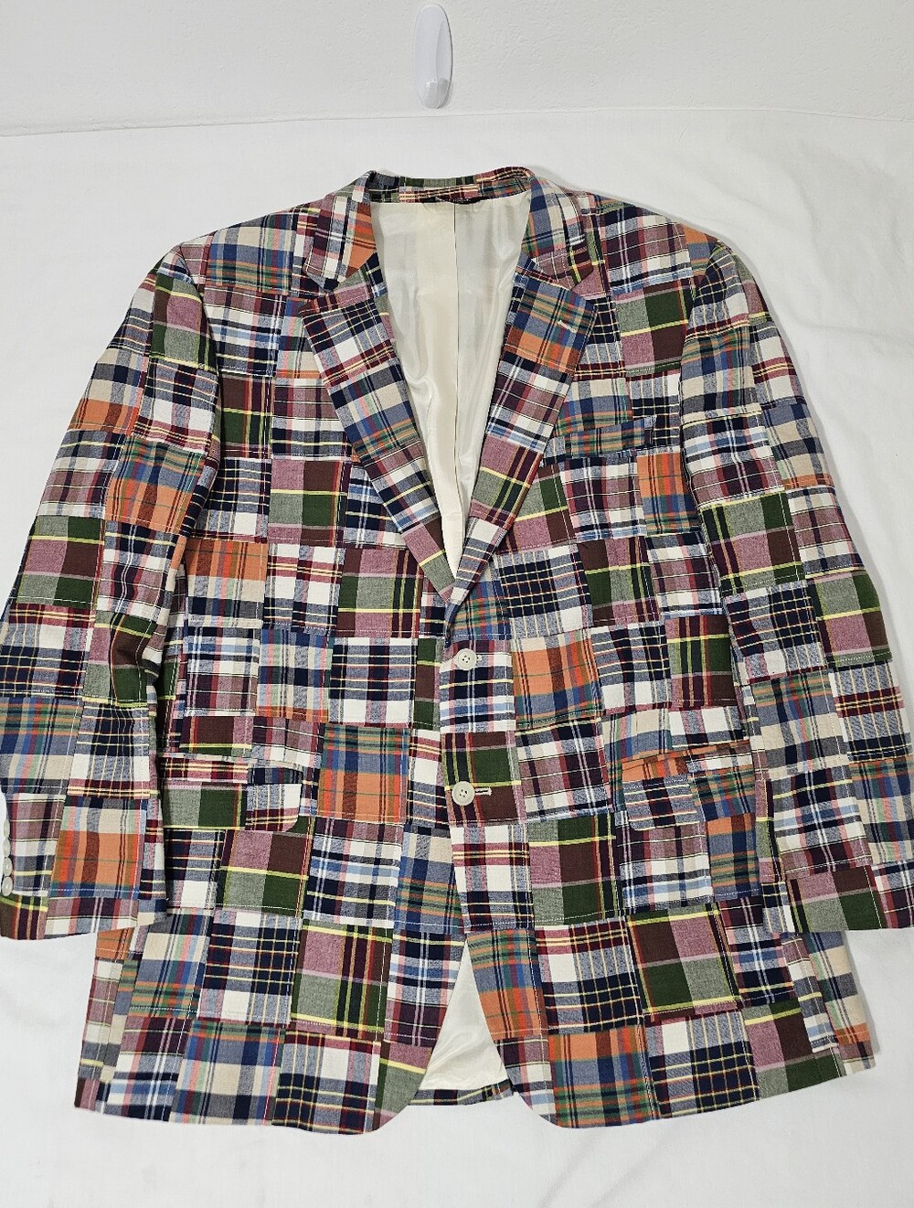 JOS. A. Bank Madras Patchwork Sport Coat Blazer 46R Cotton Preppy Ivy - Picture 4 of 9